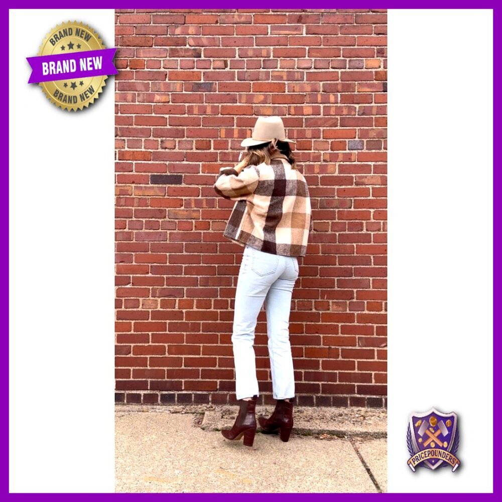 Cropped Flannel Shacket Jacket Plaid Button Down Vintage Y2K Chic Casual Tops - Picture 7 of 7